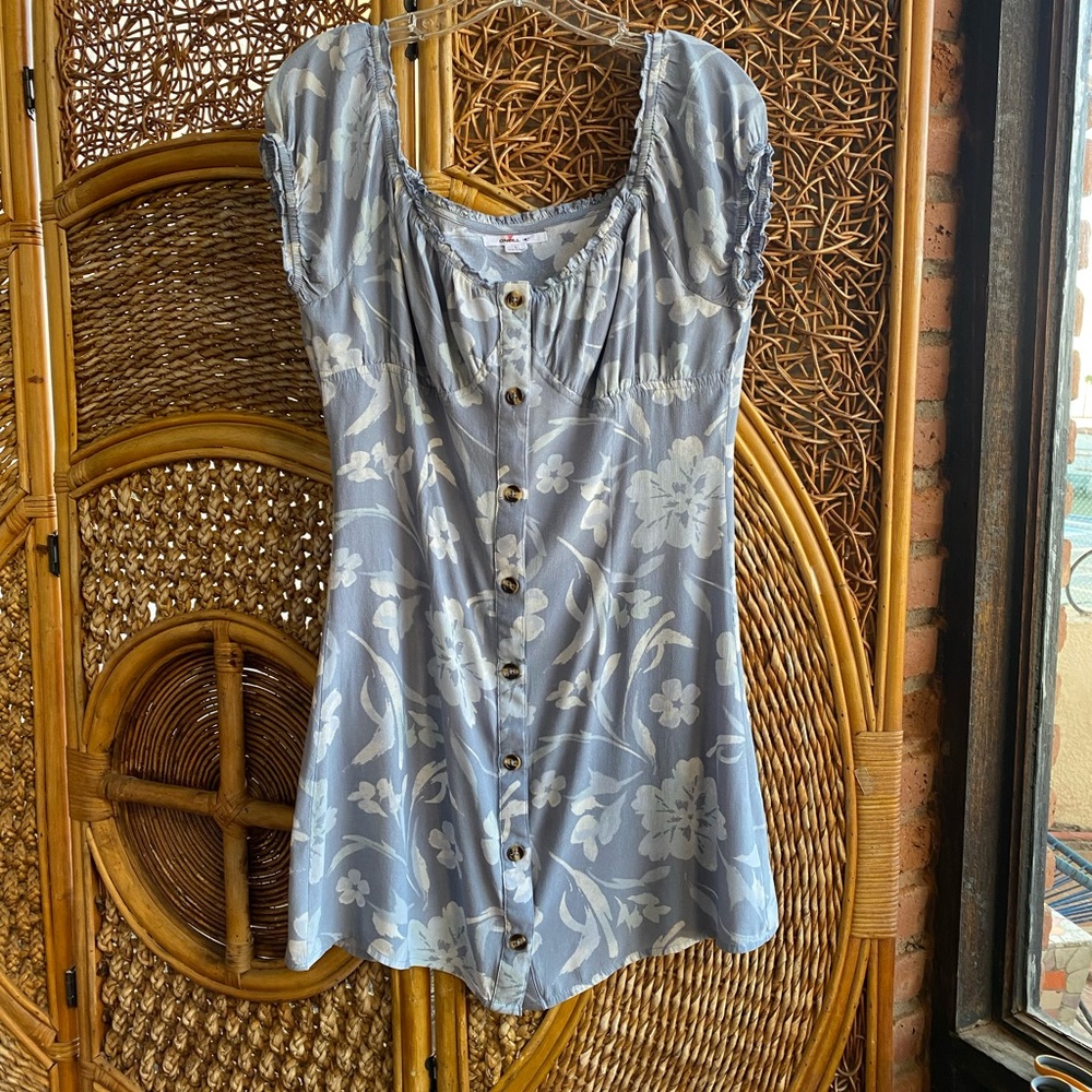 O'Neill Blue Floral Button-Down Mini Dress. Size Large.
